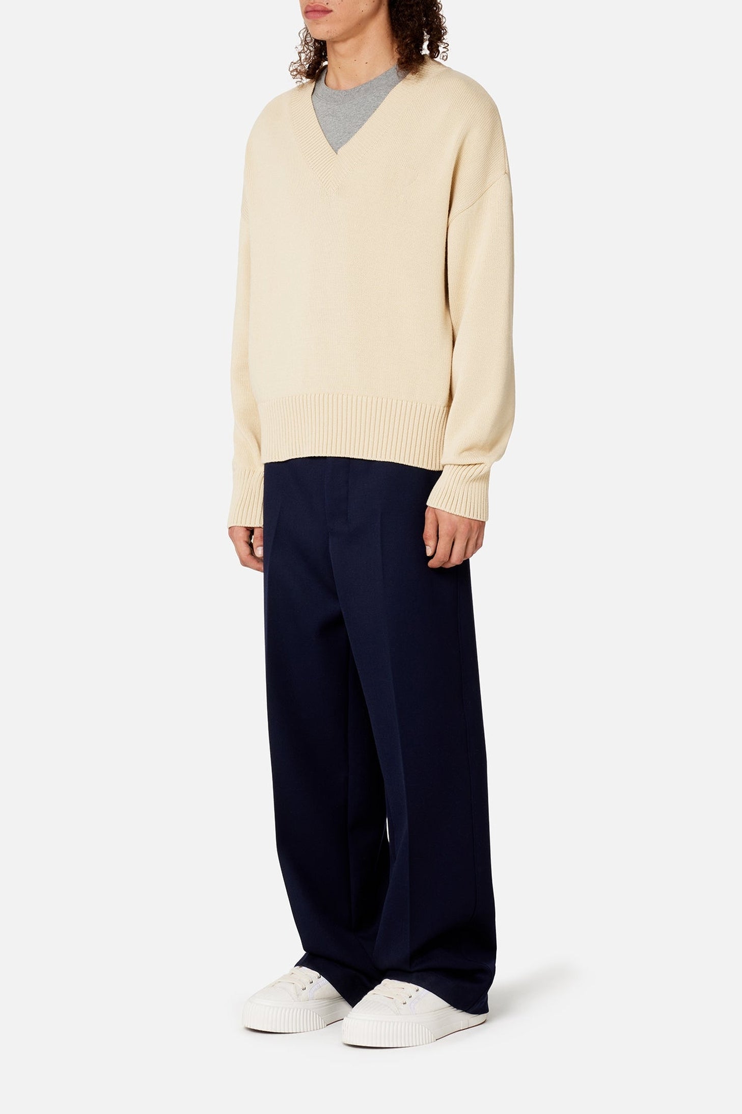 Pull Ami de Cœur à col V en maille - Vanilla