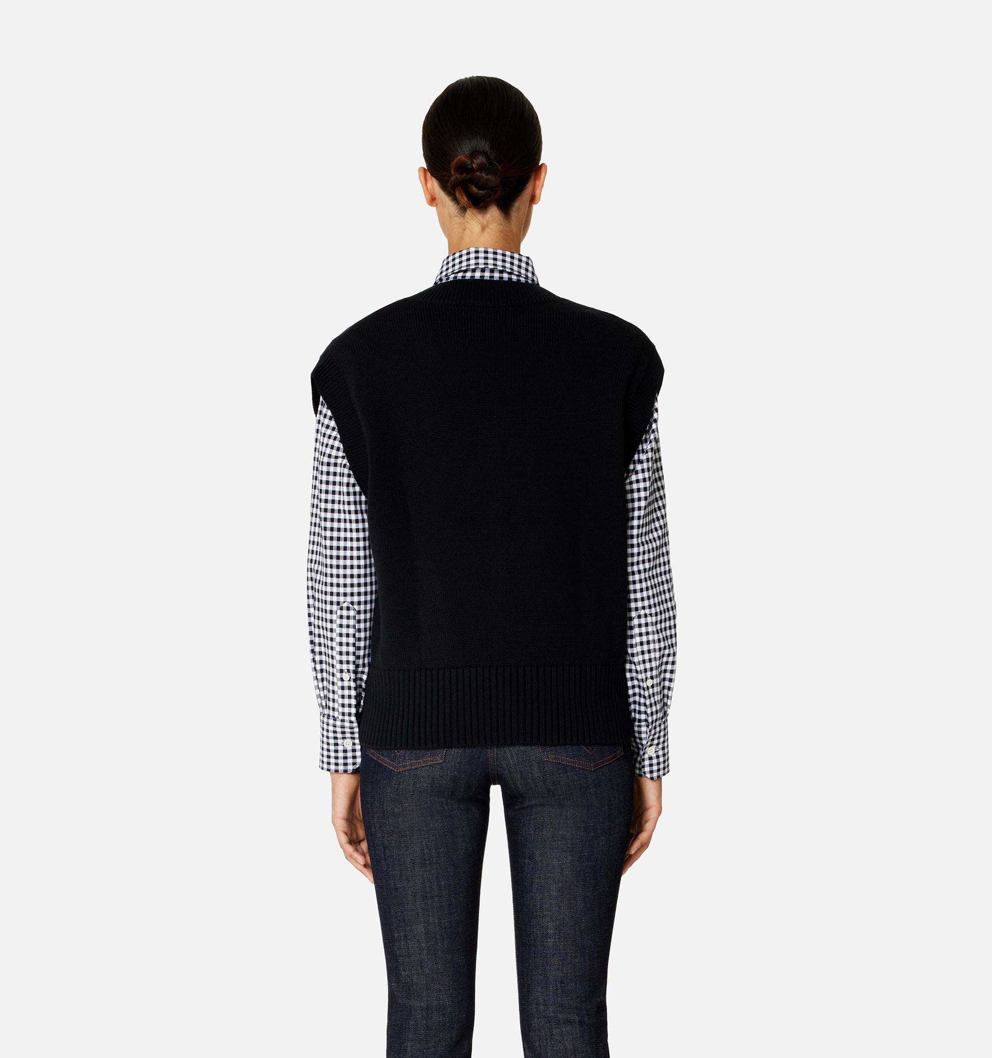 Pull Ami de Cœur sans manches à col V en maille - Black & Red