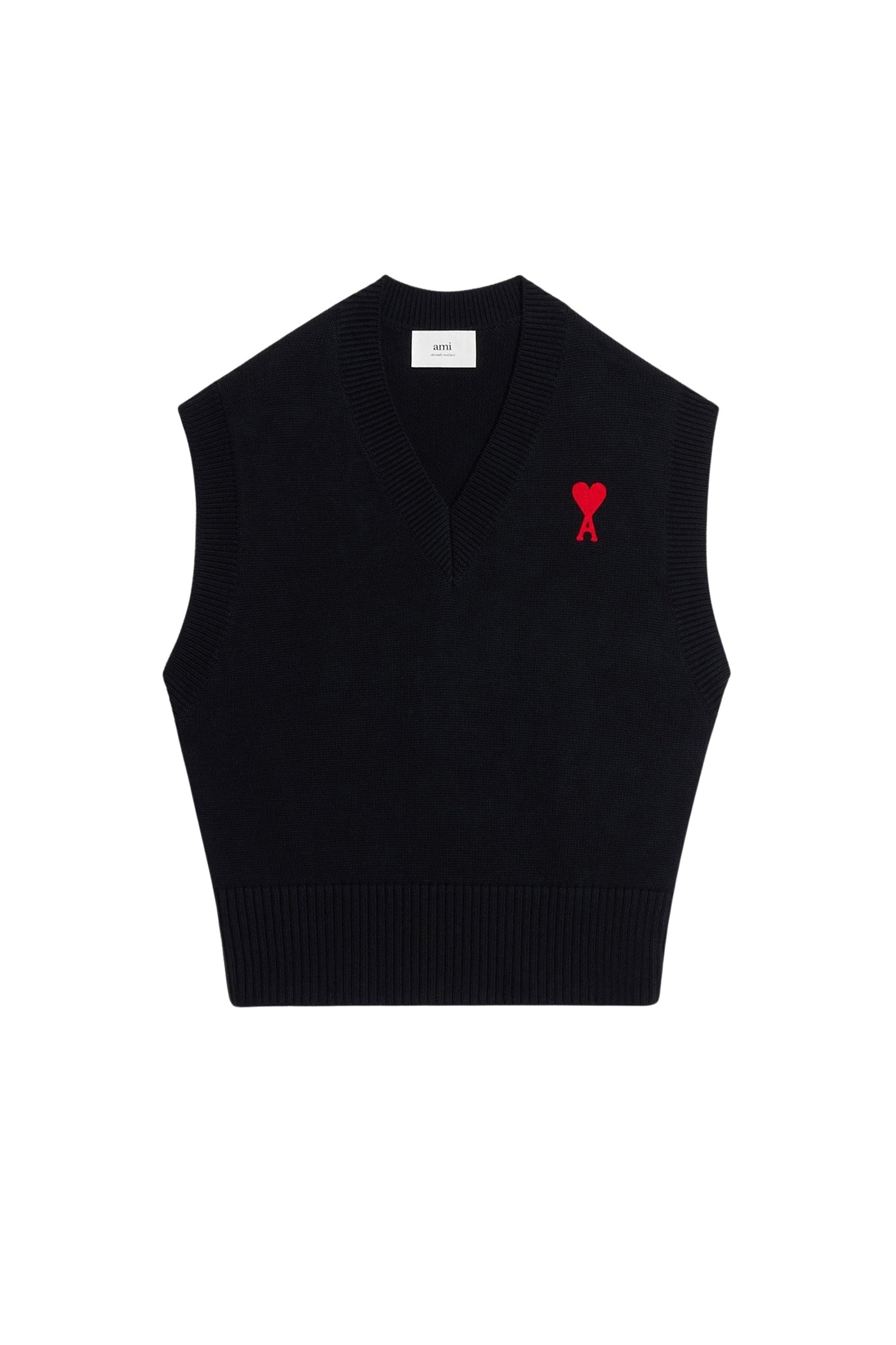 Pull Ami de Cœur sans manches à col V en maille - Black & Red