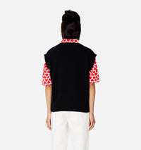 Pull Ami de Cœur sans manches à col V en maille - Black & Red