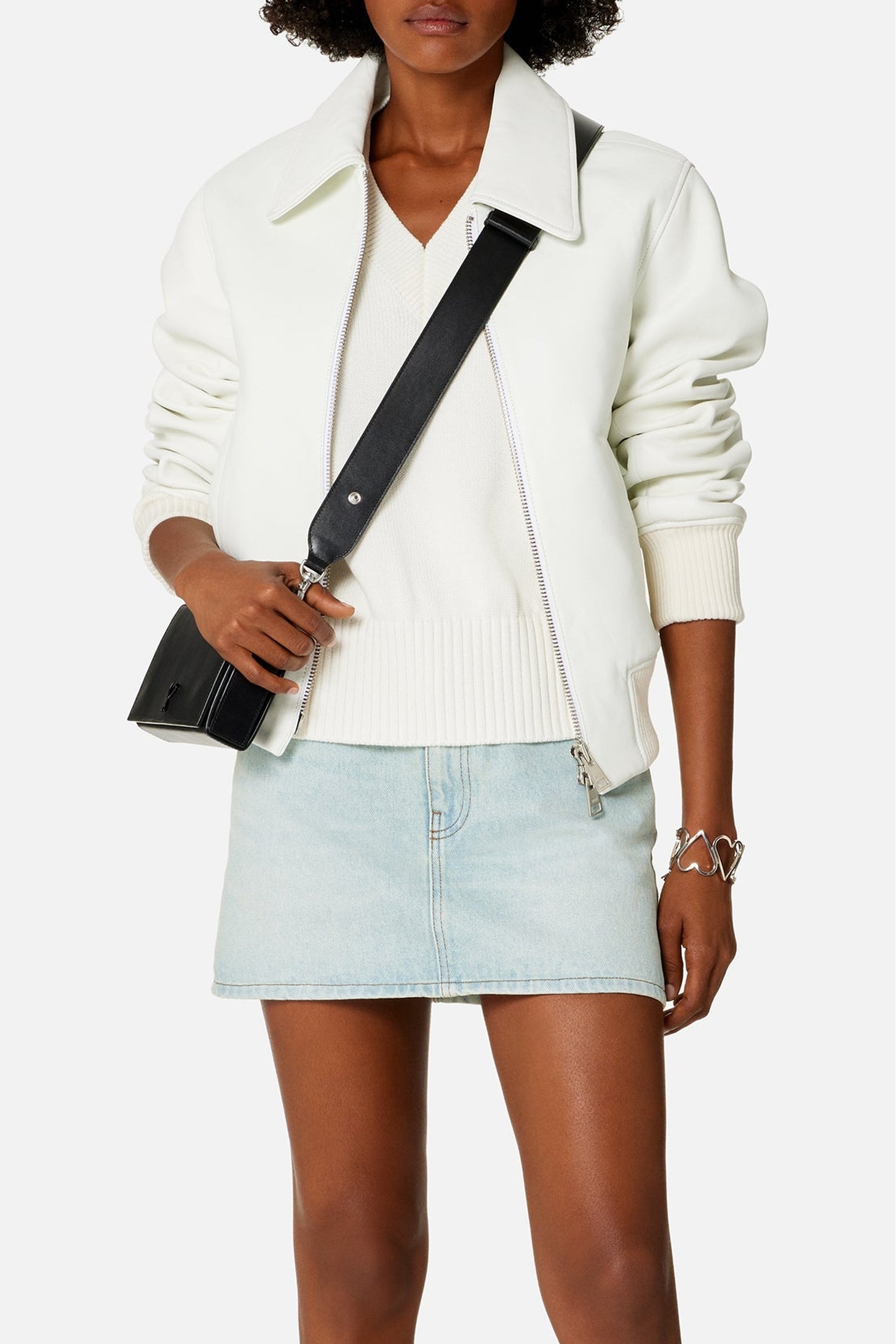 Pull Ami de Cœur sans manches à col V en maille - Natural White & Red