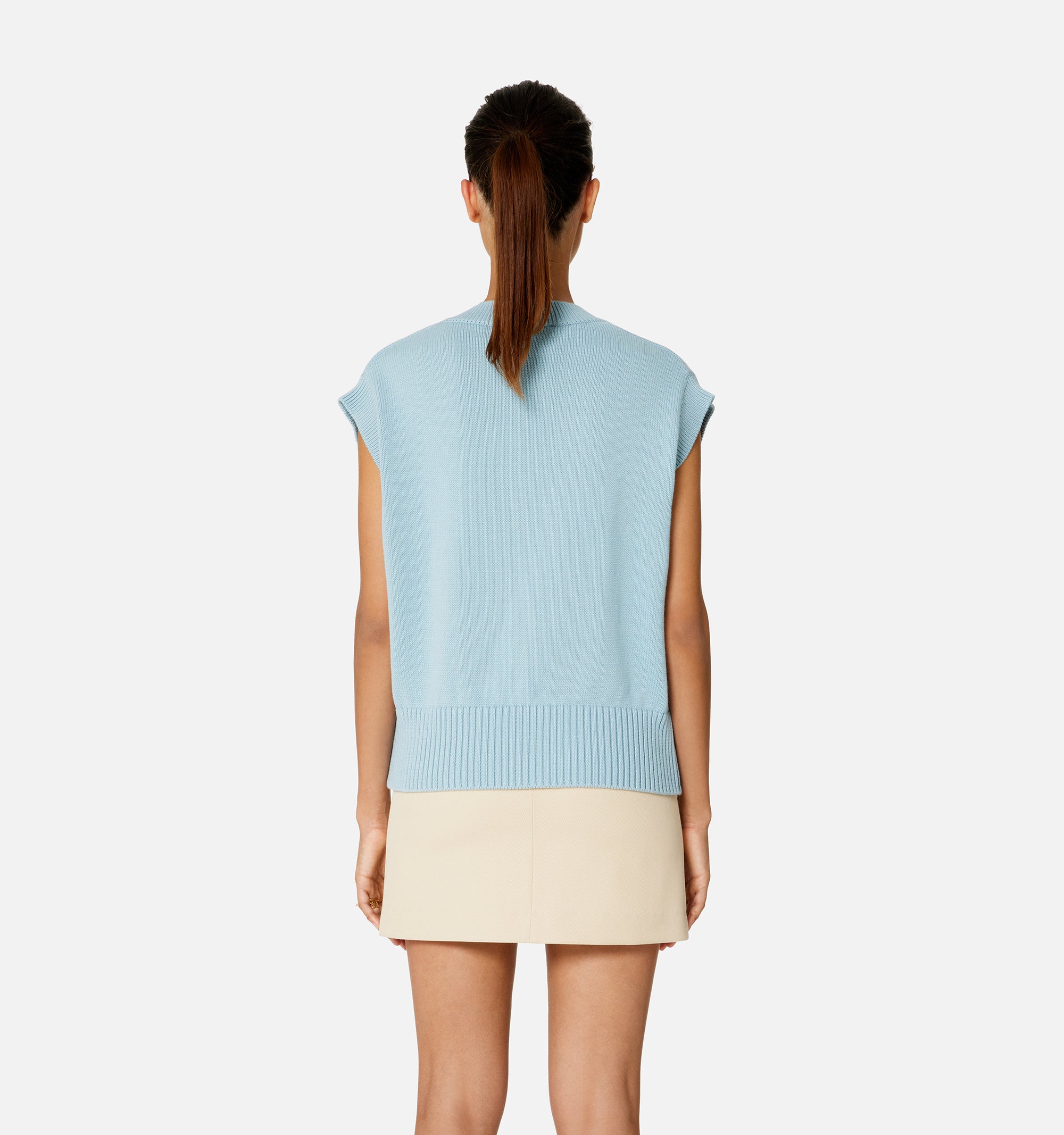 Pull Ami de Cœur sans manches à col V en maille - Sky Blue