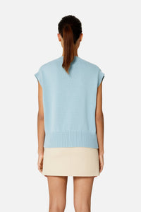Pull Ami de Cœur sans manches à col V en maille - Sky Blue