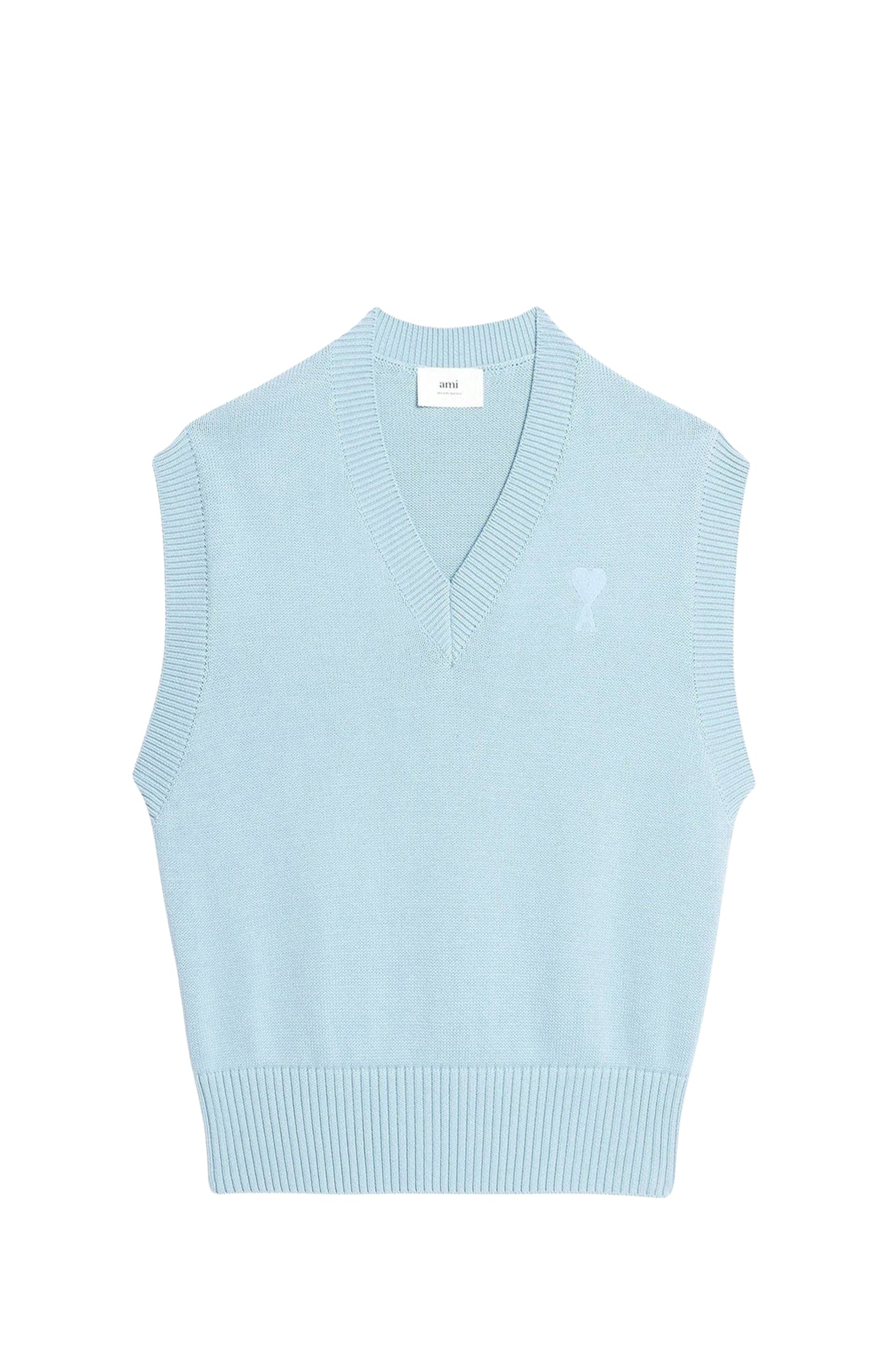 Pull Ami de Cœur sans manches à col V en maille - Sky Blue