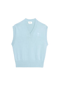 Pull Ami de Cœur sans manches à col V en maille - Sky Blue