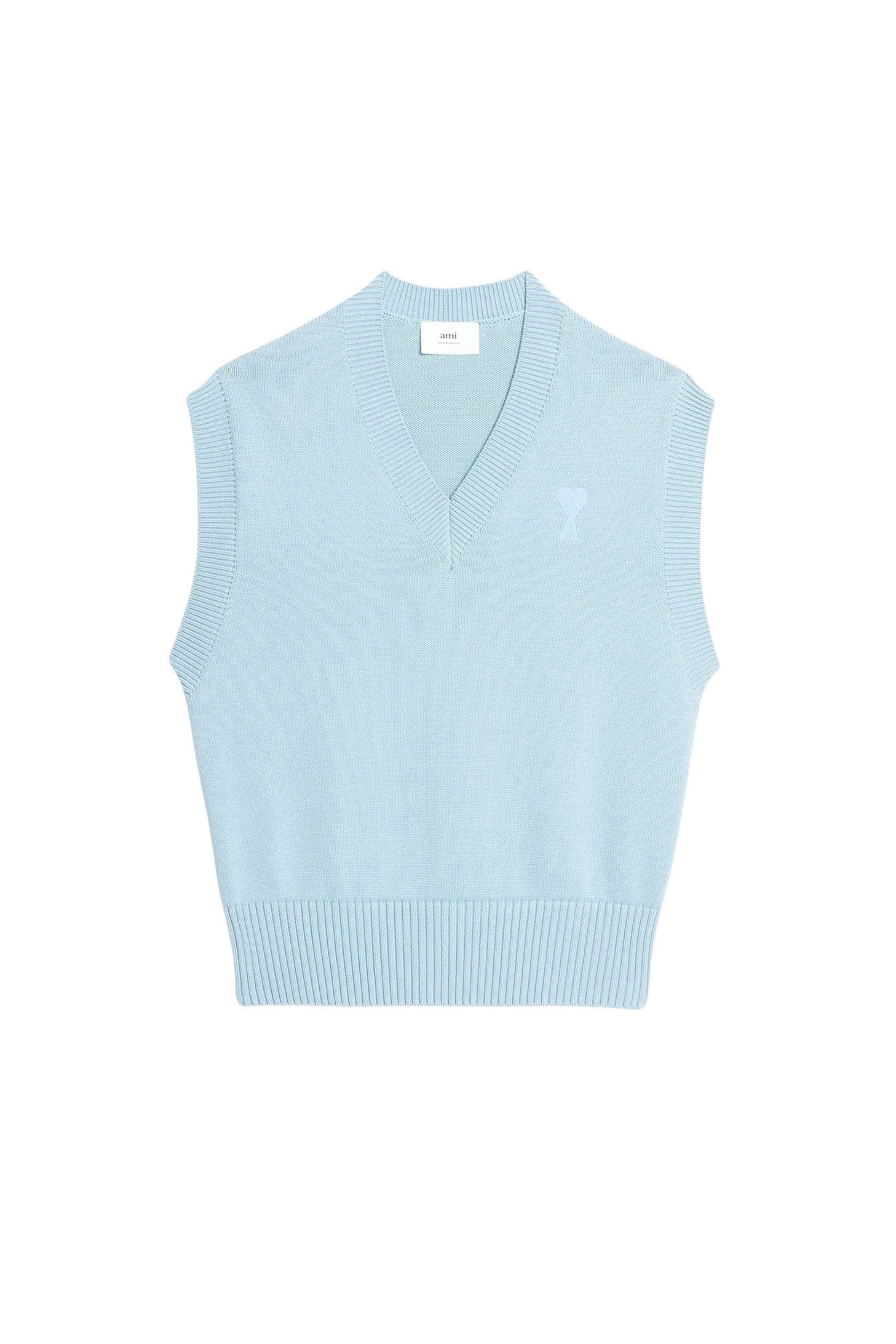 Pull Ami de Cœur sans manches à col V en maille - Sky Blue