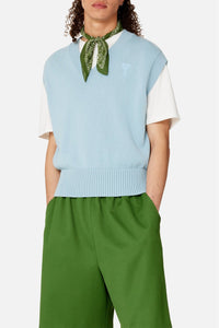 Pull Ami de Cœur sans manches à col V en maille - Sky Blue