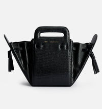 Sac à bandoulière Accordéon en cuir - Black