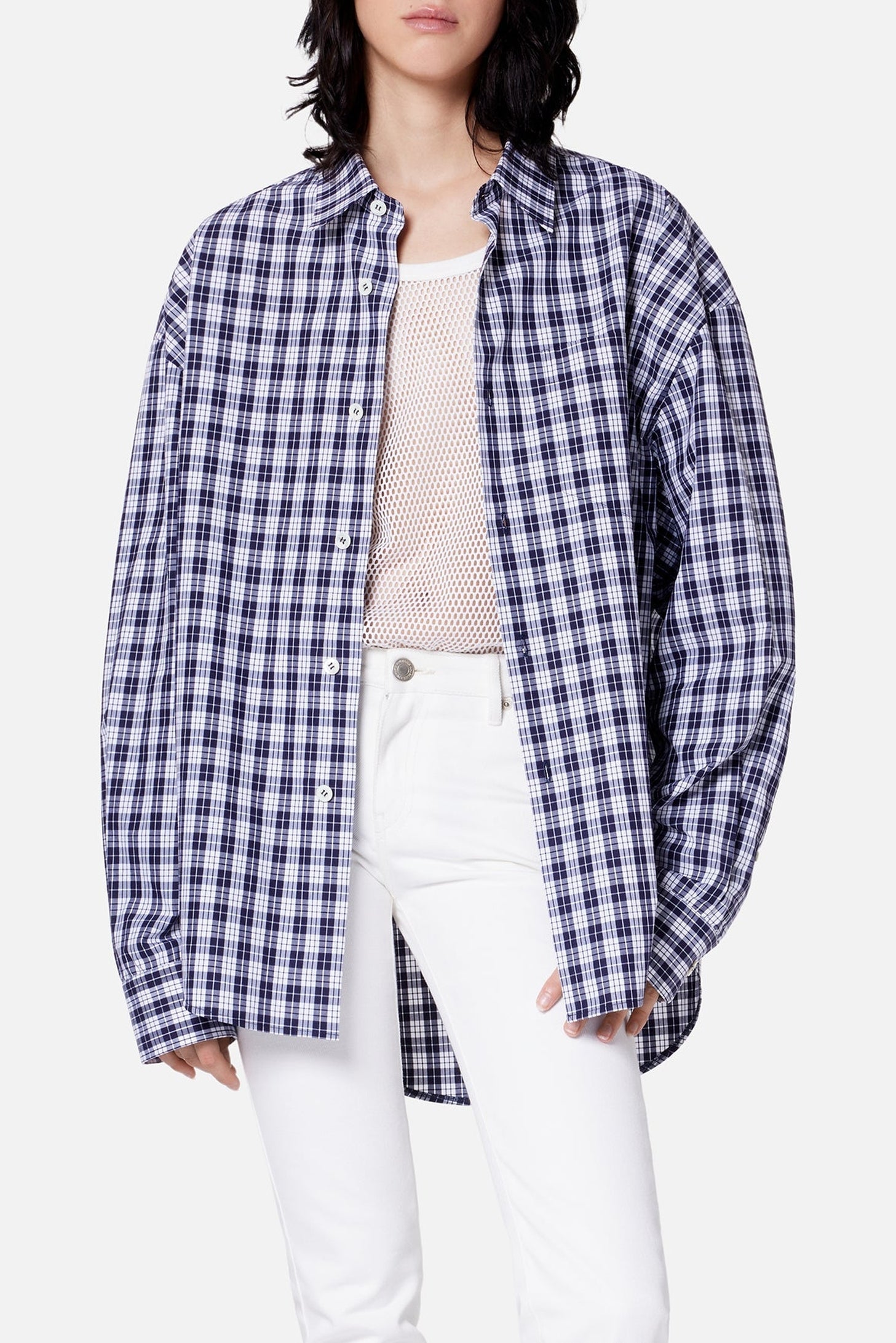 Chemise boxy à carreaux - Nautic Blue & White
