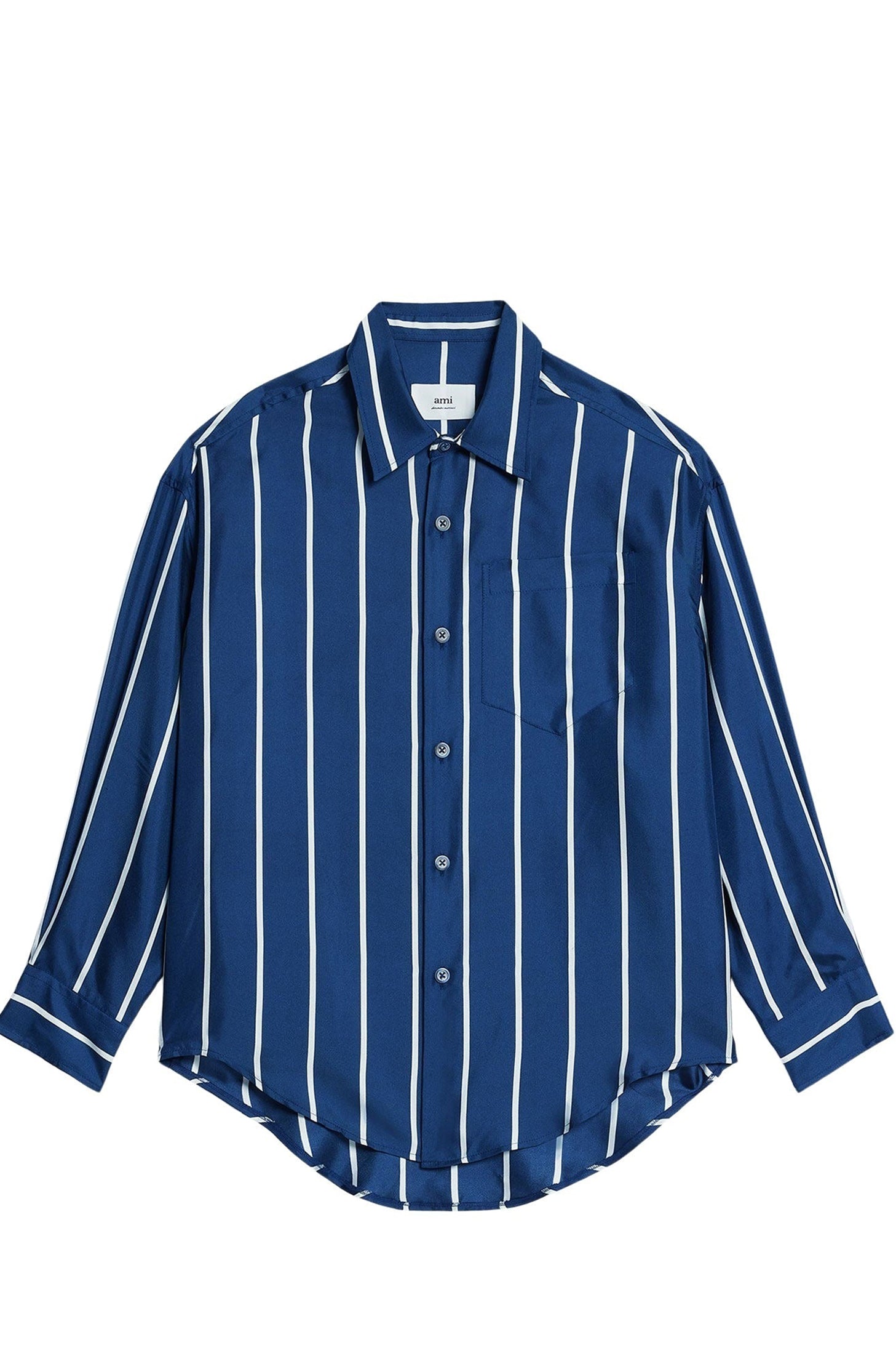 Chemise boxy à poche en soie - Nautic Blue & Natural White