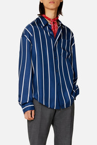 Chemise boxy à poche en soie - Nautic Blue & Natural White
