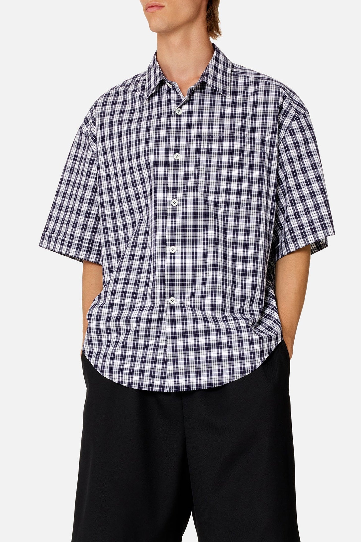 Chemise boxy à manches courtes - Nautic Blue & Natural White