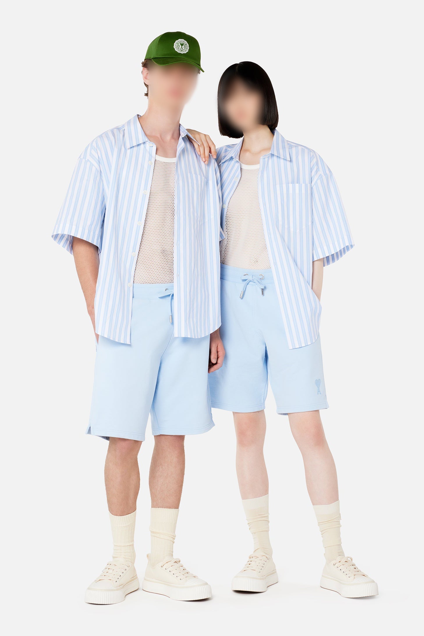 Chemise boxy à manches courtes rayée - Sky Blue & Natural White