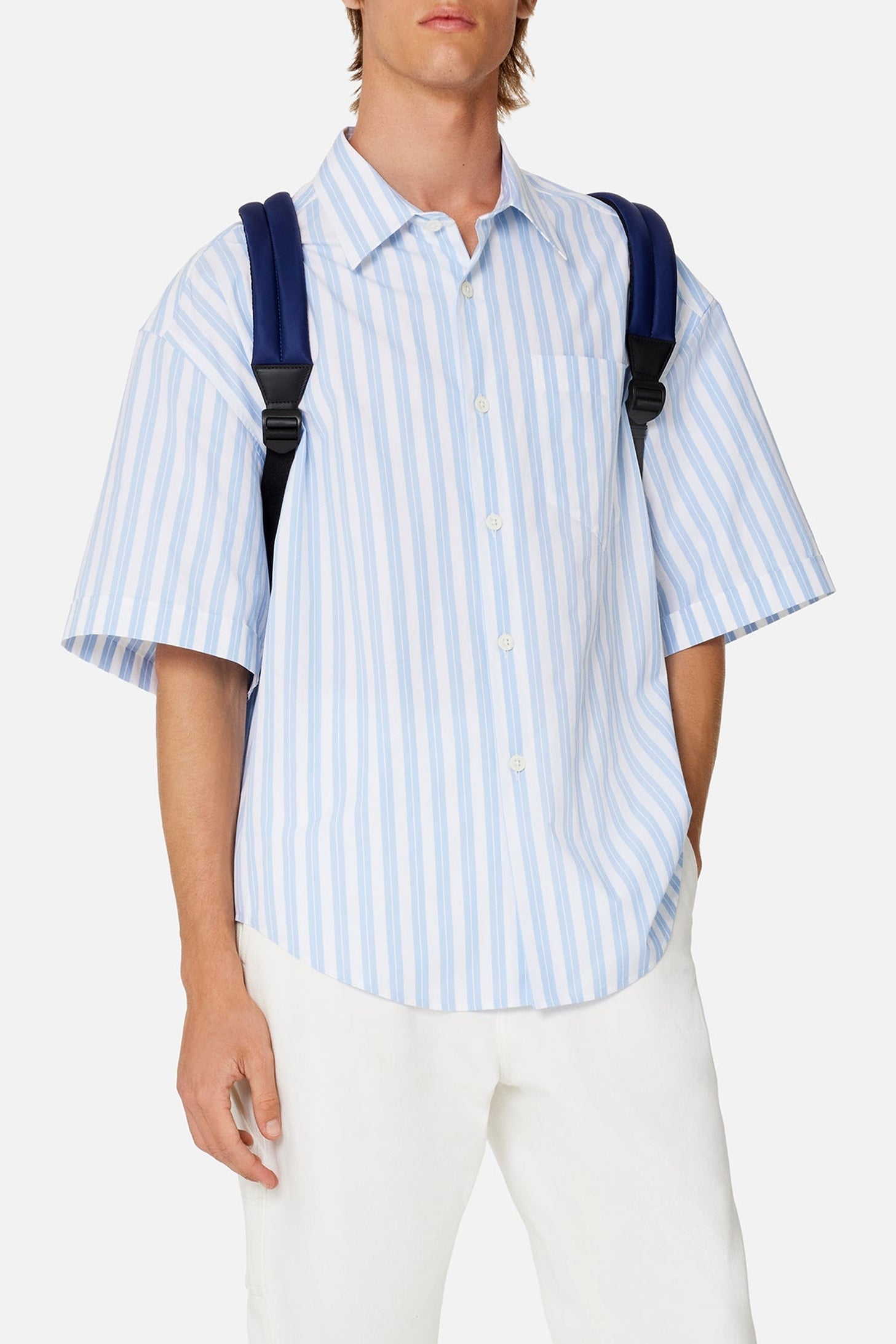 Chemise boxy à manches courtes rayée - Sky Blue & Natural White