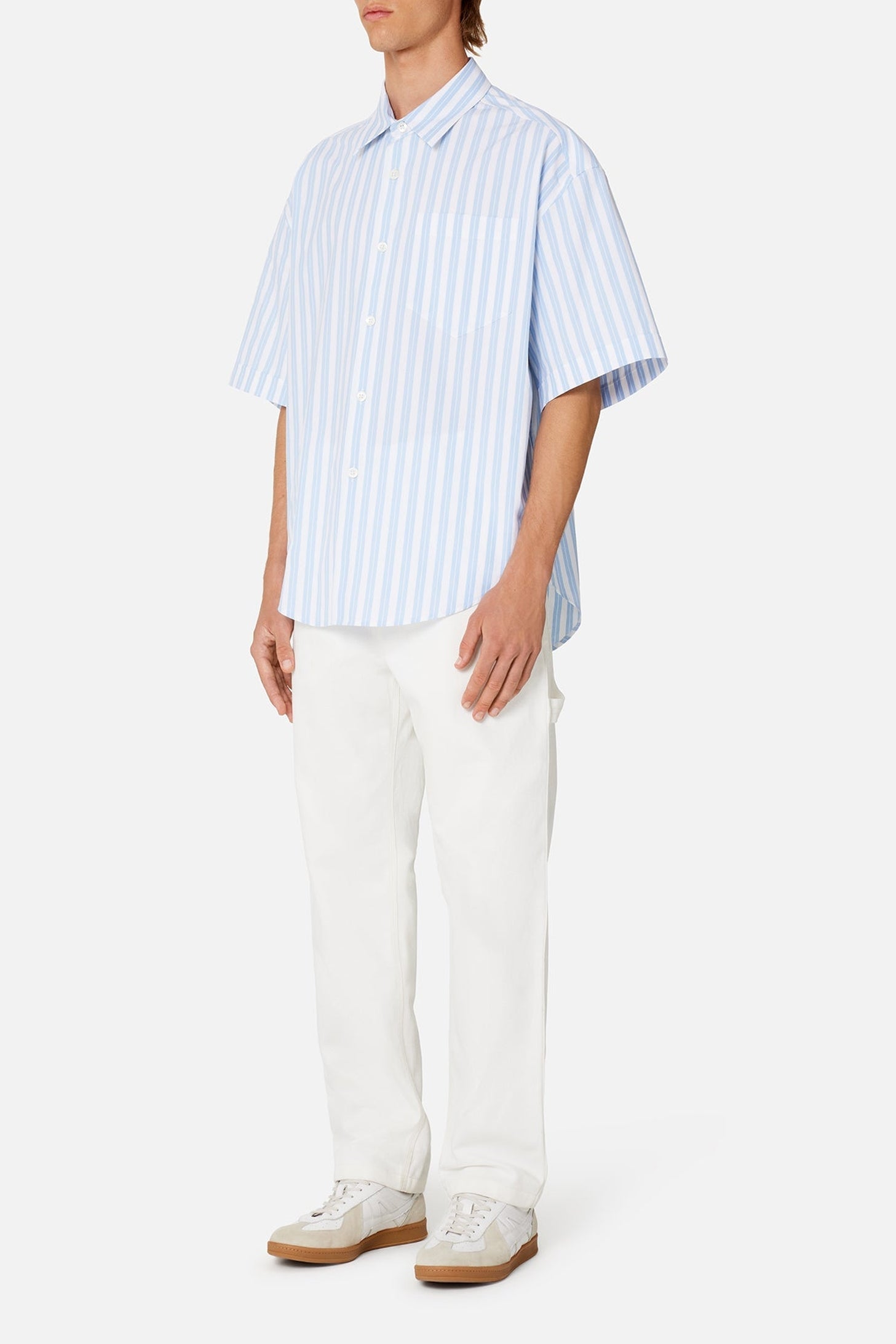 Chemise boxy à manches courtes rayée - Sky Blue & Natural White