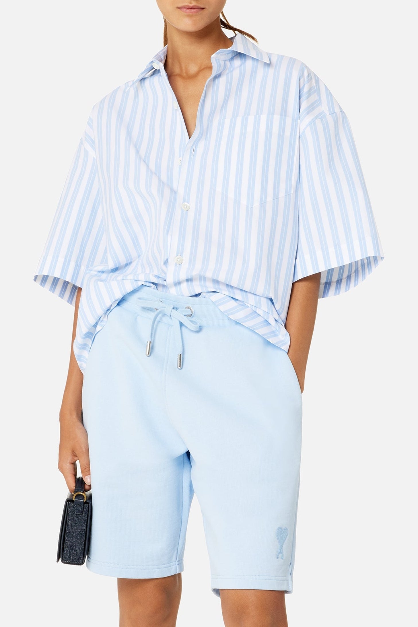 Chemise boxy à manches courtes rayée - Sky Blue & Natural White