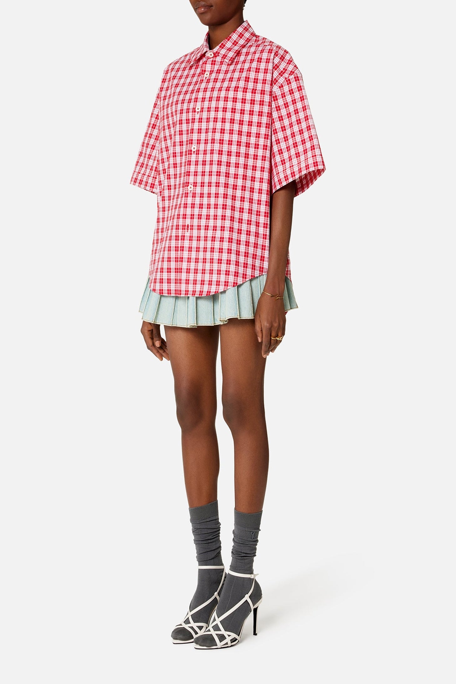 Chemise boxy à manches courtes - Scarlet Red & Natural White