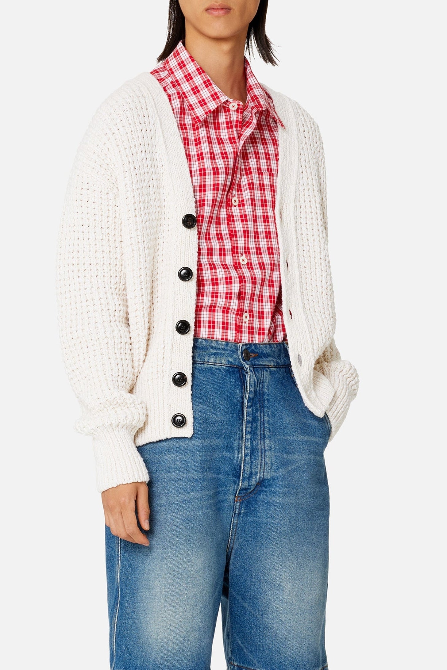 Chemise boxy à manches courtes - Scarlet Red & White