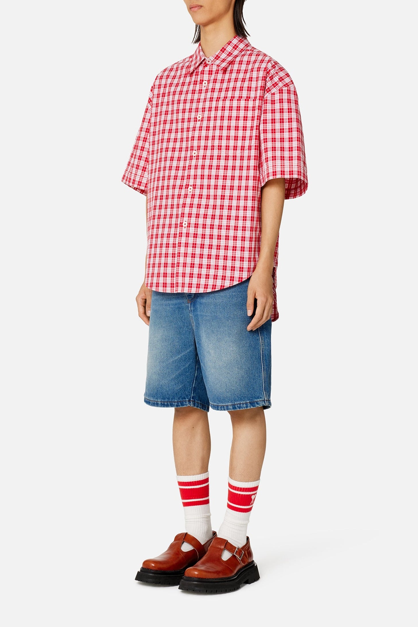 Chemise boxy à manches courtes - Scarlet Red & Natural White