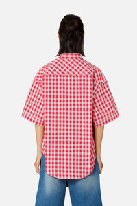 Chemise boxy à manches courtes - Scarlet Red & White