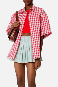 Chemise boxy à manches courtes - Scarlet Red & White