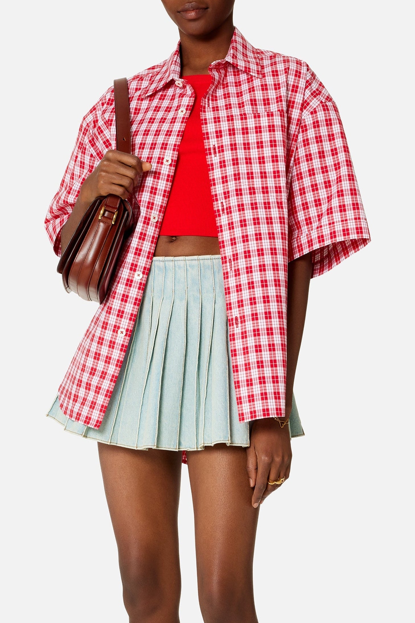 Chemise boxy à manches courtes - Scarlet Red & White