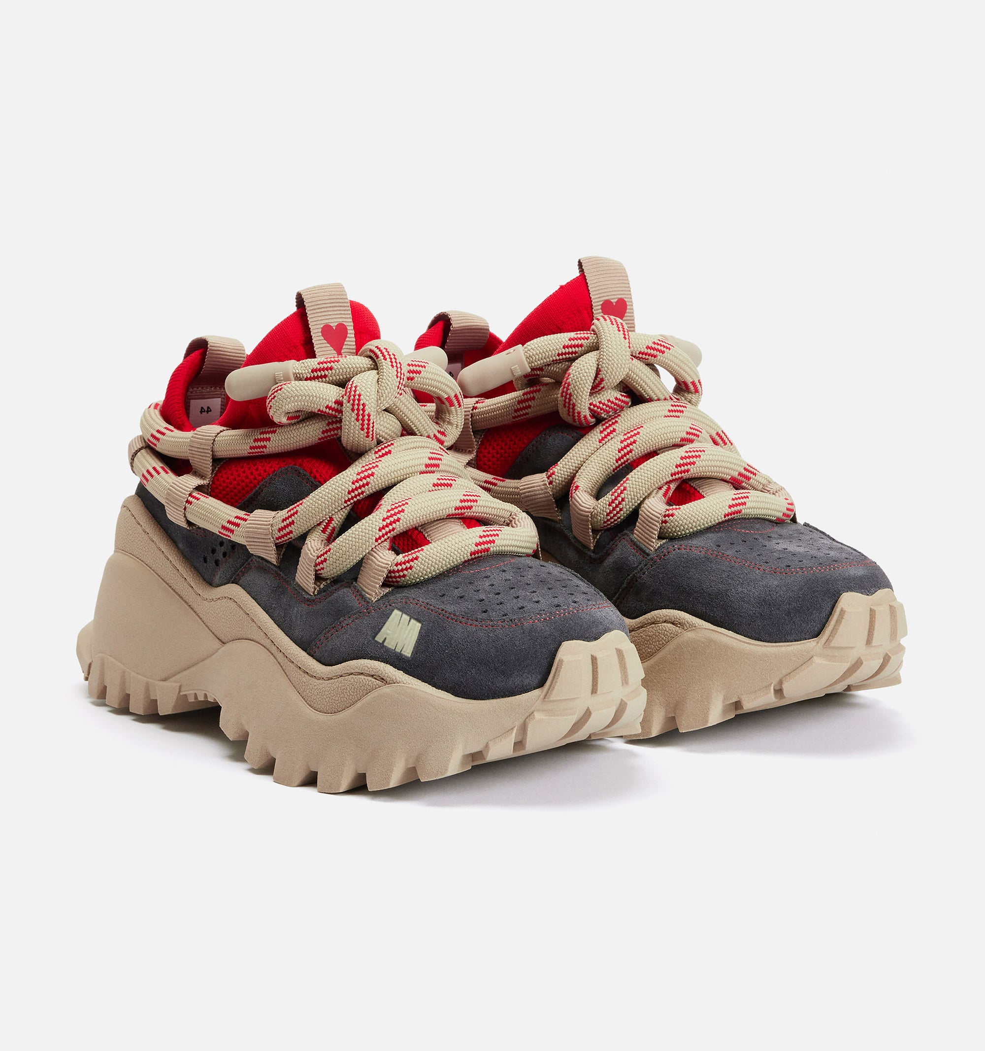Sneakers basses Otto à lacets en daim - Beige & Red