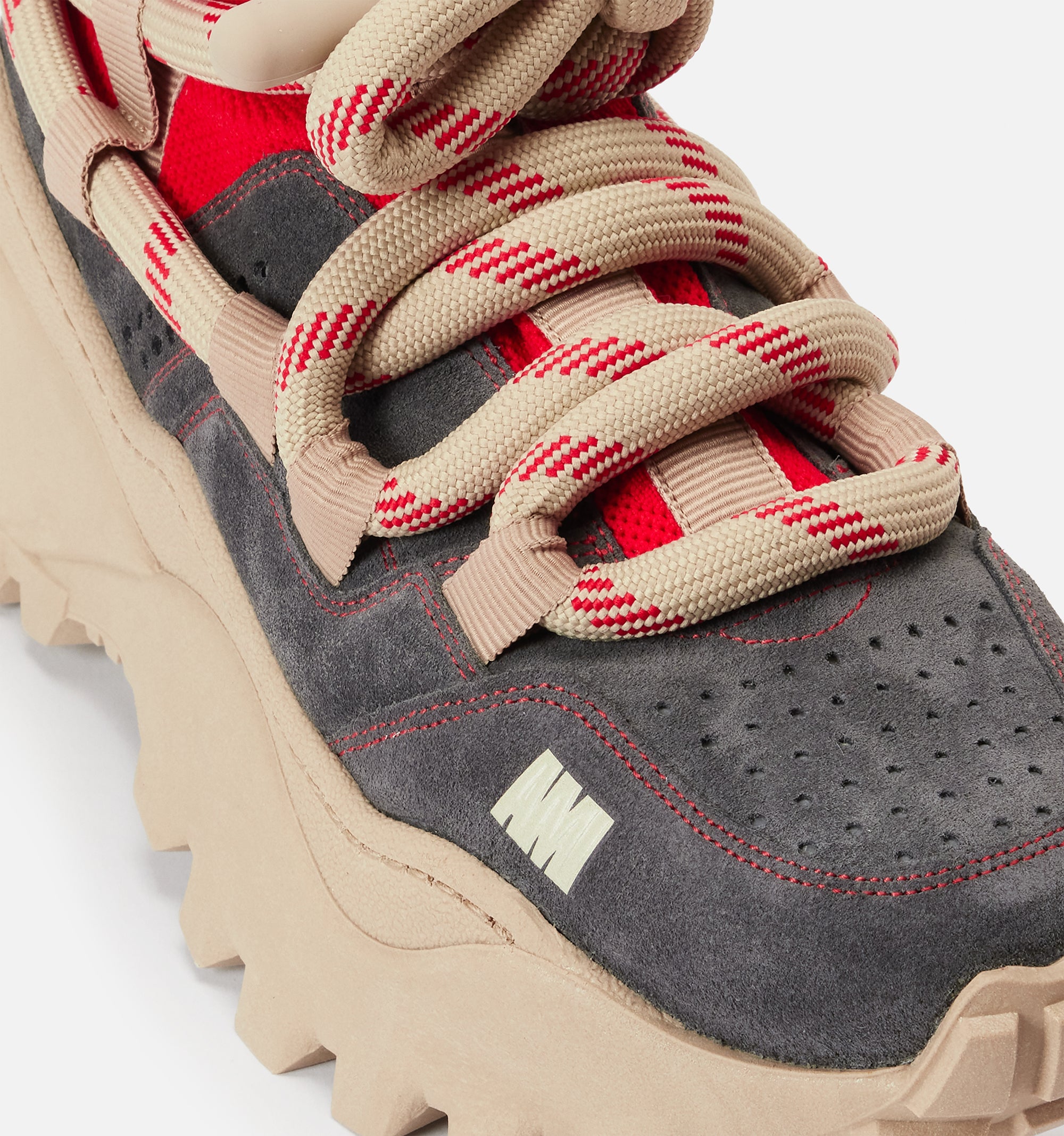 Sneakers basses Otto à lacets en daim - Beige & Red