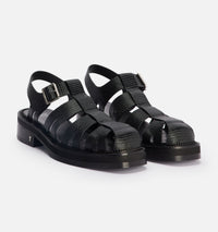 Sandales à lanières texturées en cuir - Black
