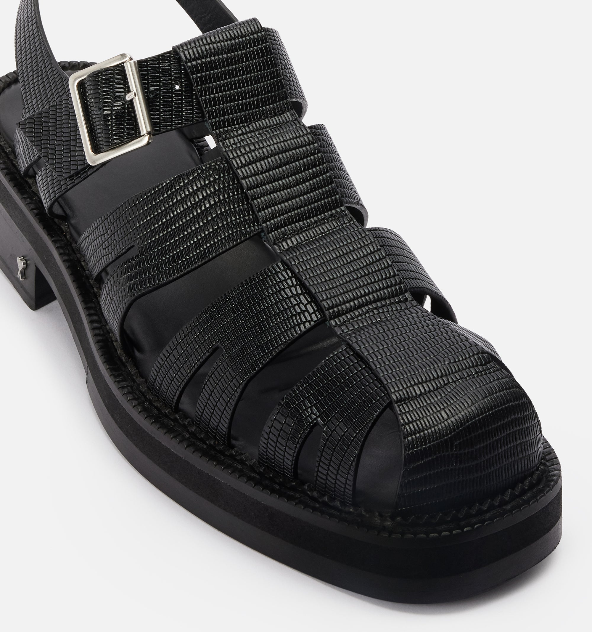 Sandales à lanières texturées en cuir - Black