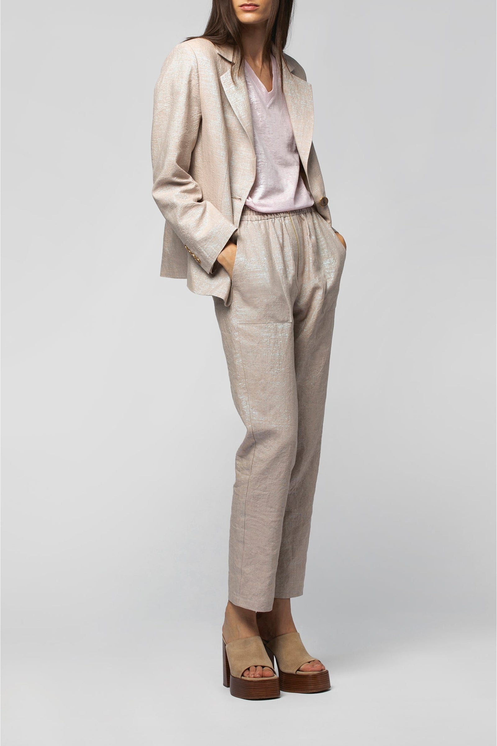 Pantalon Bedra droit en lin lurex - Dune