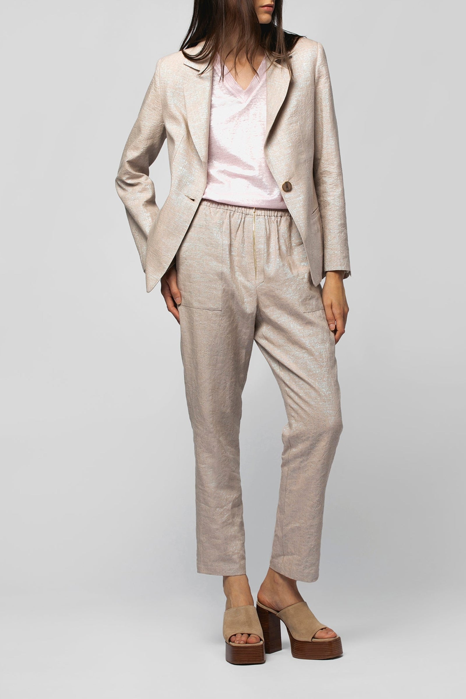 Pantalon Bedra droit en lin lurex - Dune