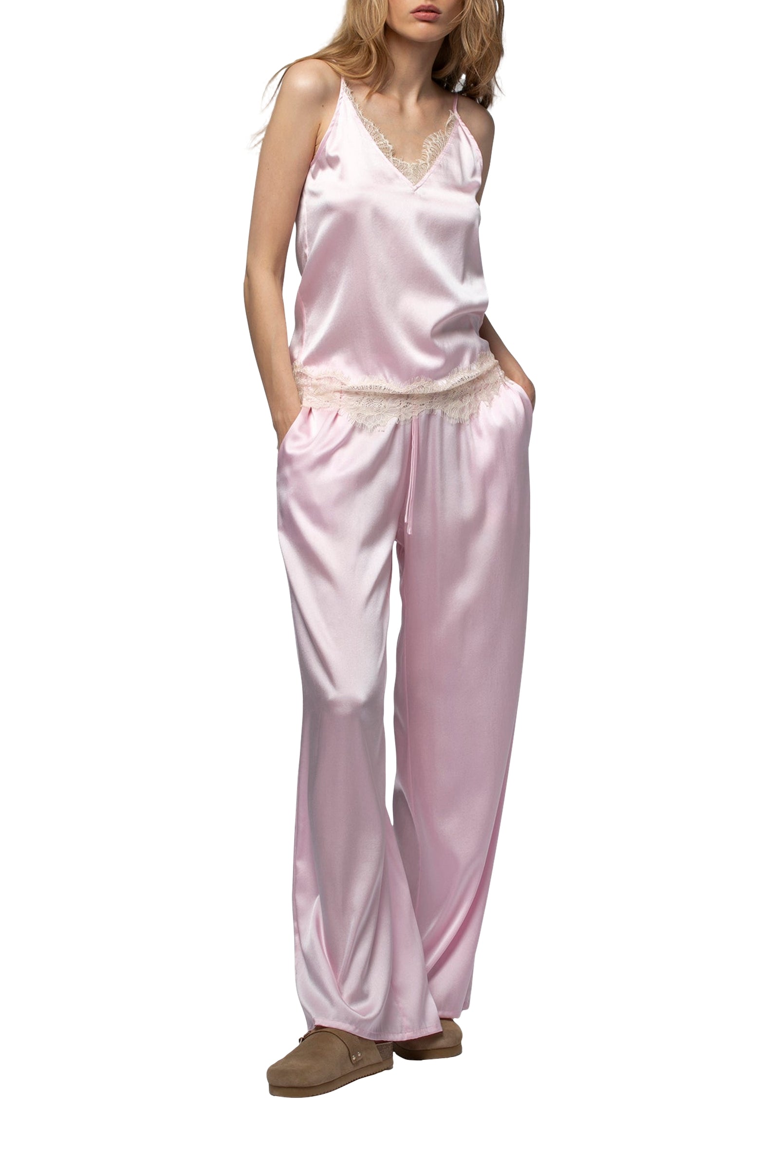 Beila straight silk trousers - Baby Pink