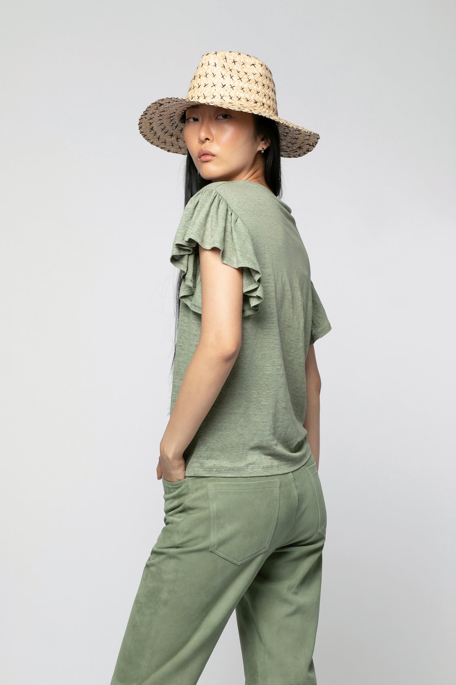 1 QTY NEW PANTALON EN CUIR VELOURS