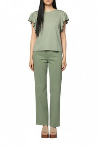 Pantalon Beko boyfriend en cuir finition velours - Amande