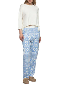 Bianka wool and cashmere jacquard trousers - Ciel White