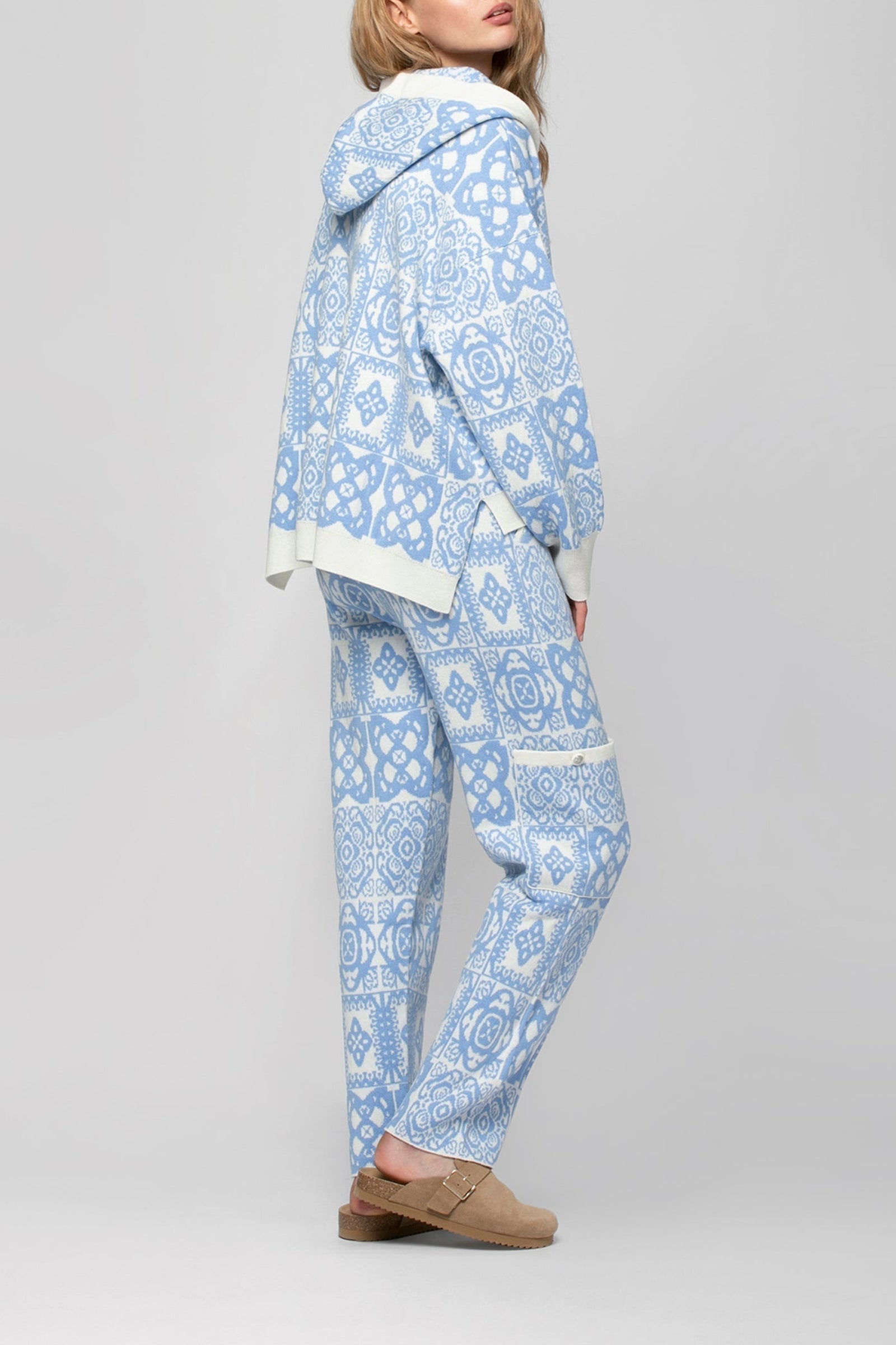 Bianka wool and cashmere jacquard trousers - Ciel White