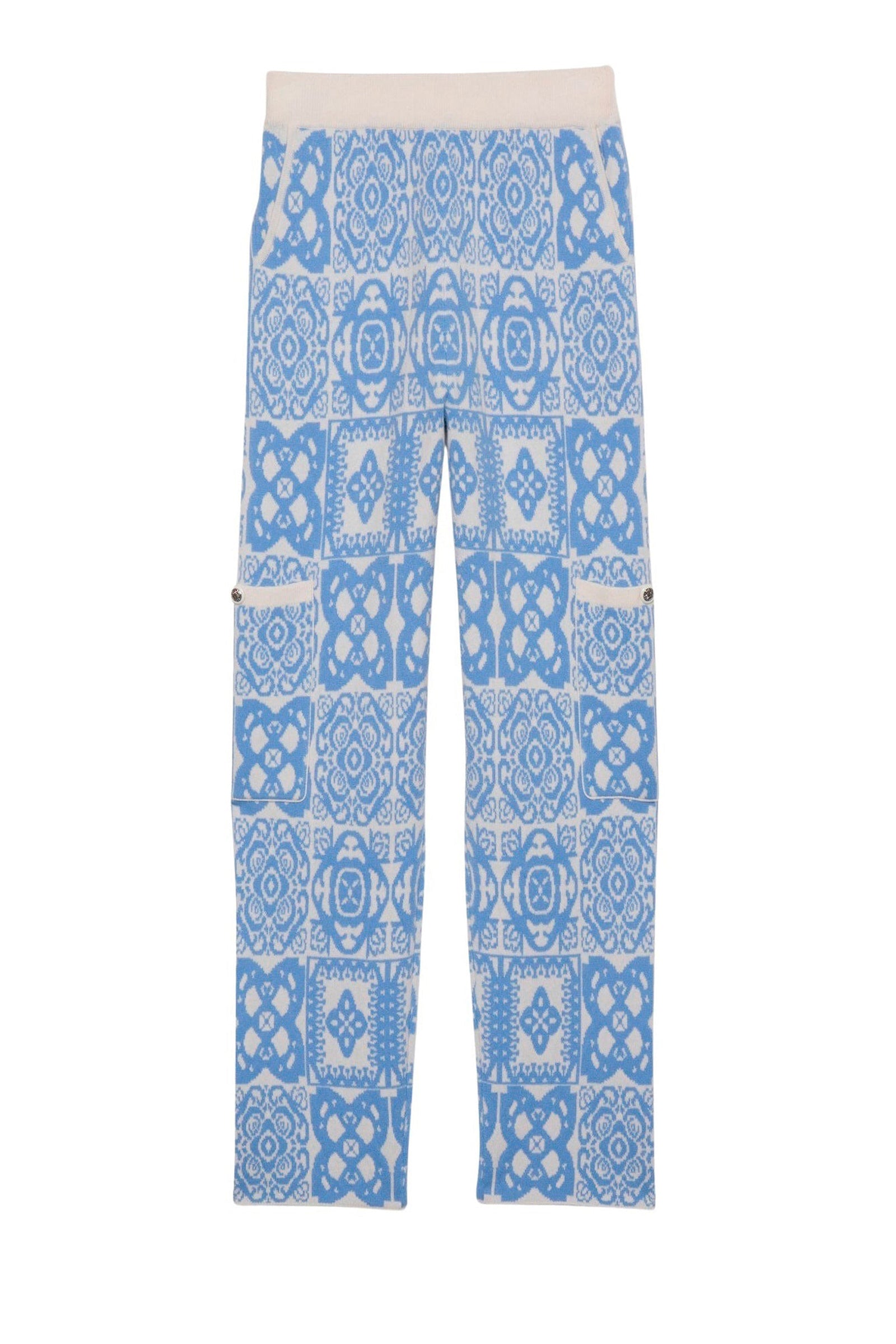 Bianka wool and cashmere jacquard trousers - Ciel White