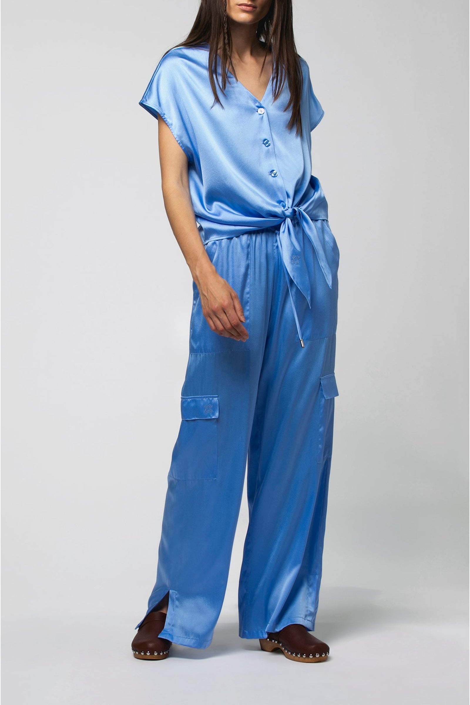 Pantalon Bowen cargo en soie - Ciel