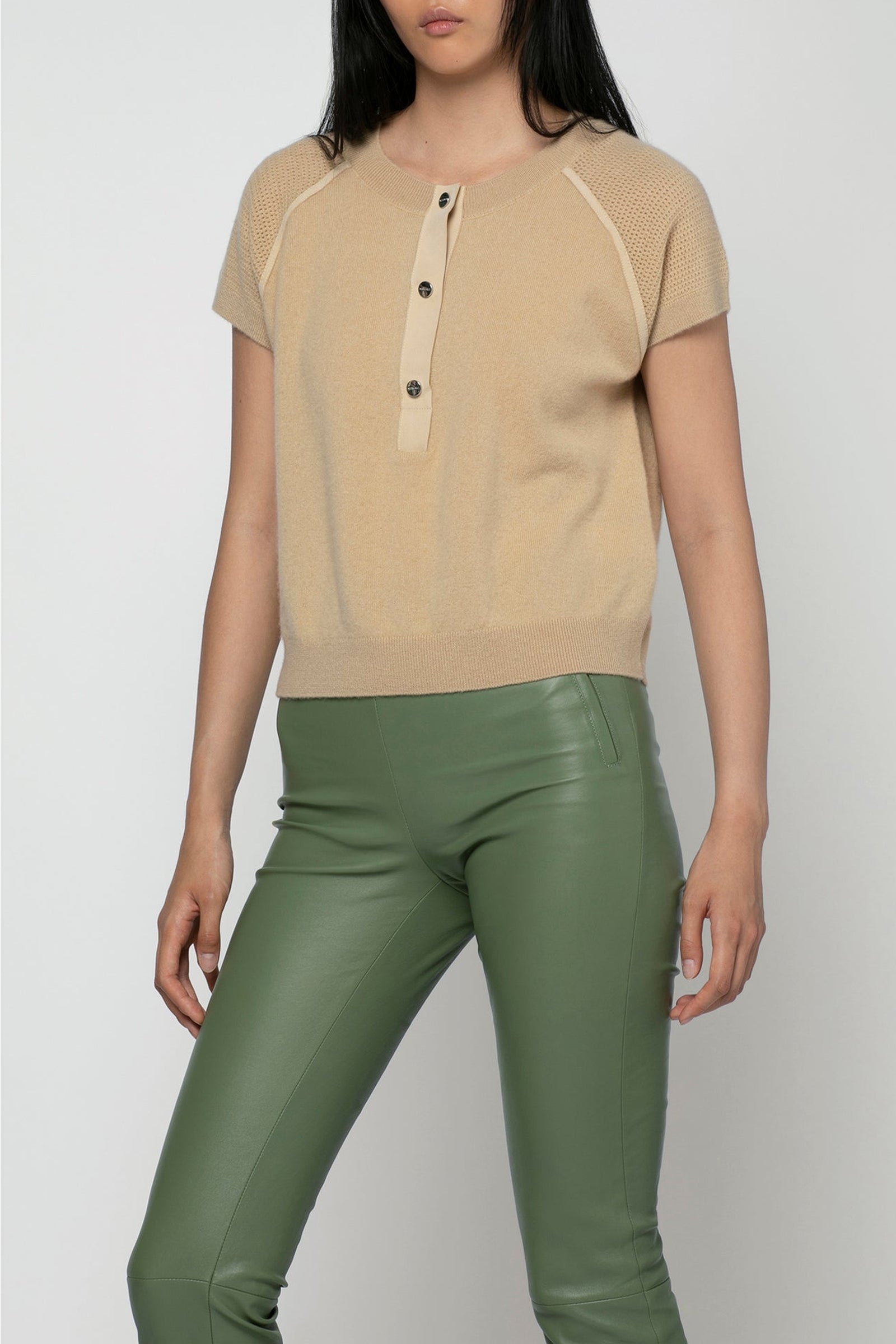 Priska wool and cashmere short-sleeve jumper - Dune