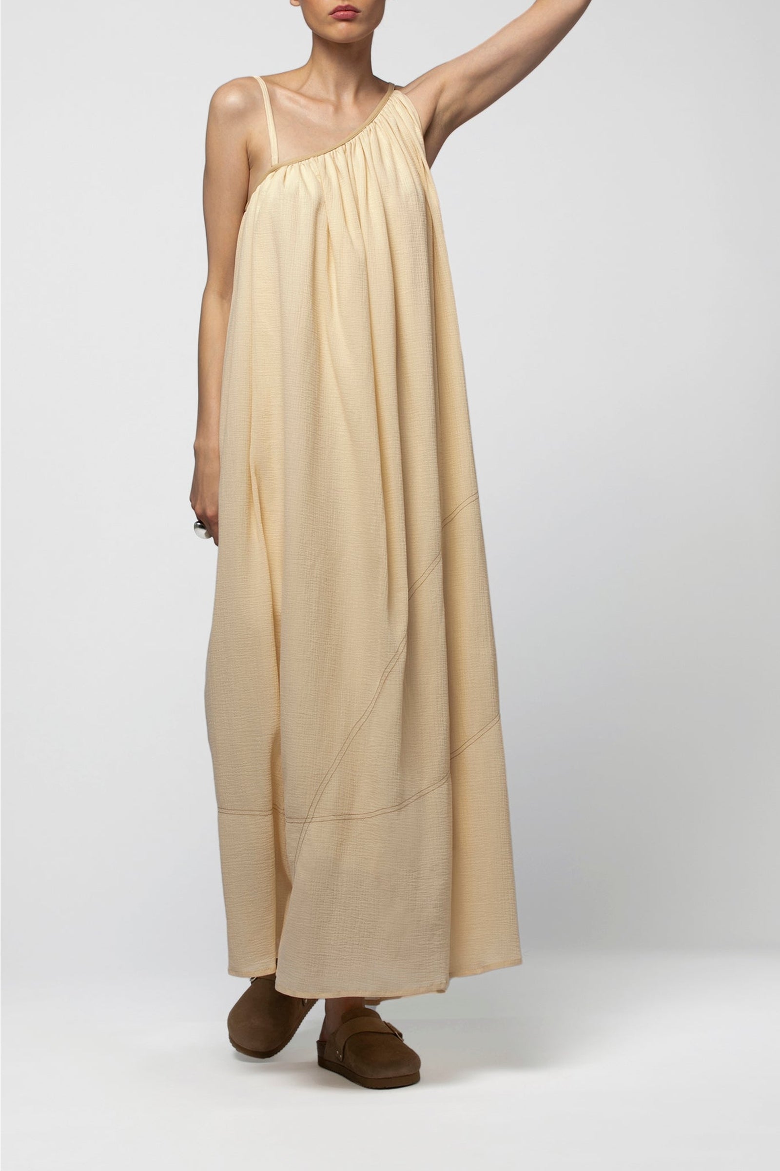 Ramiza asymmetrical dress with leather details - Linen