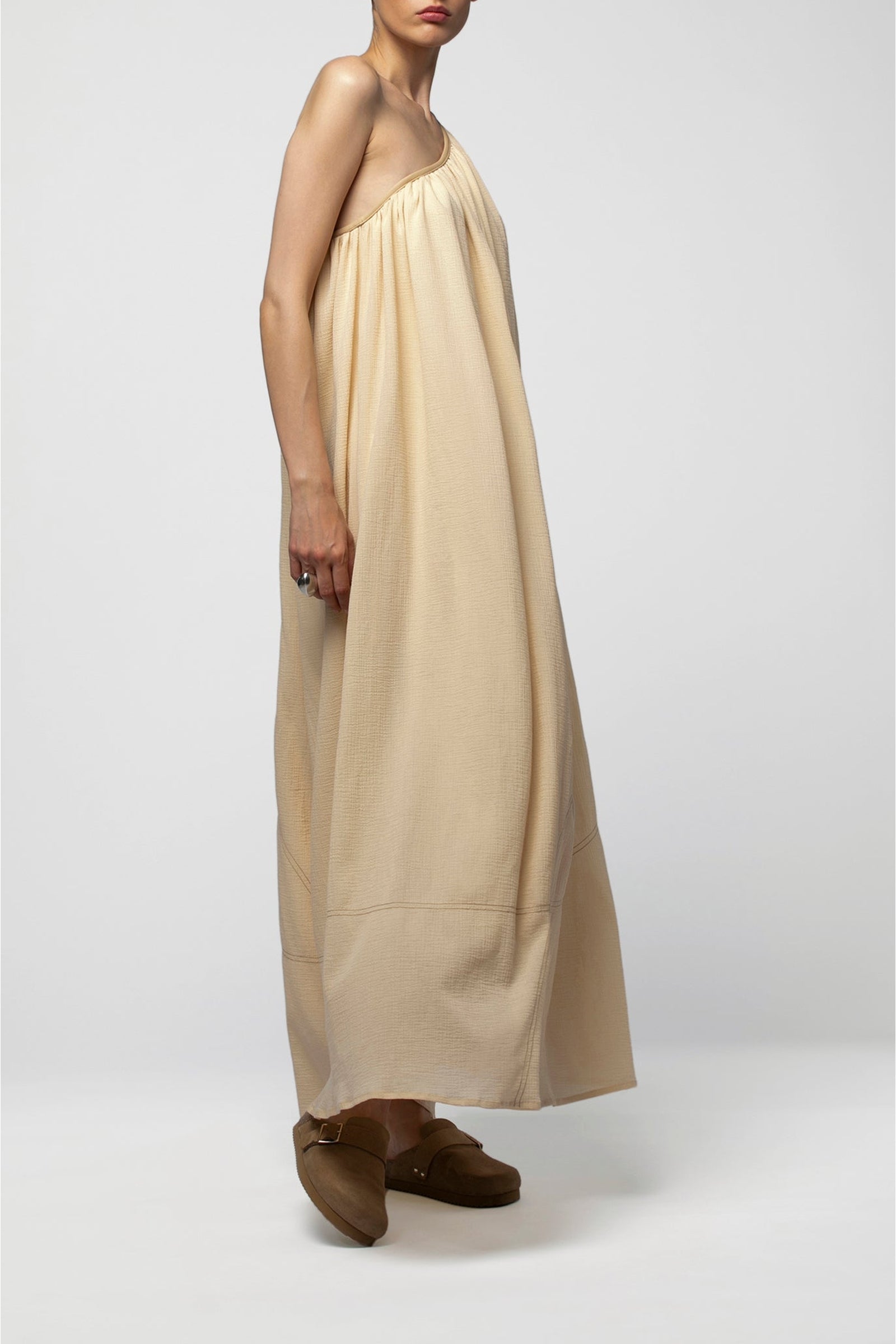 Ramiza asymmetrical dress with leather details - Linen