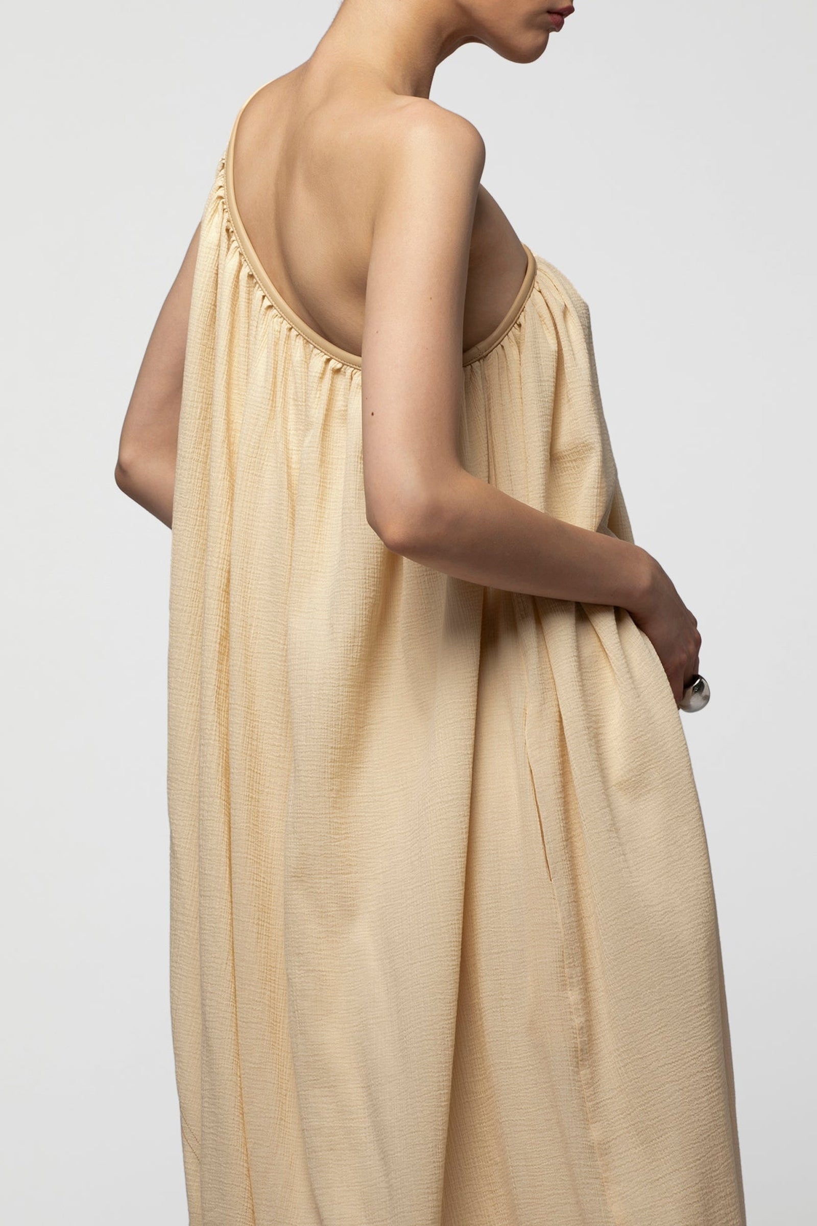 Ramiza asymmetrical dress with leather details - Linen