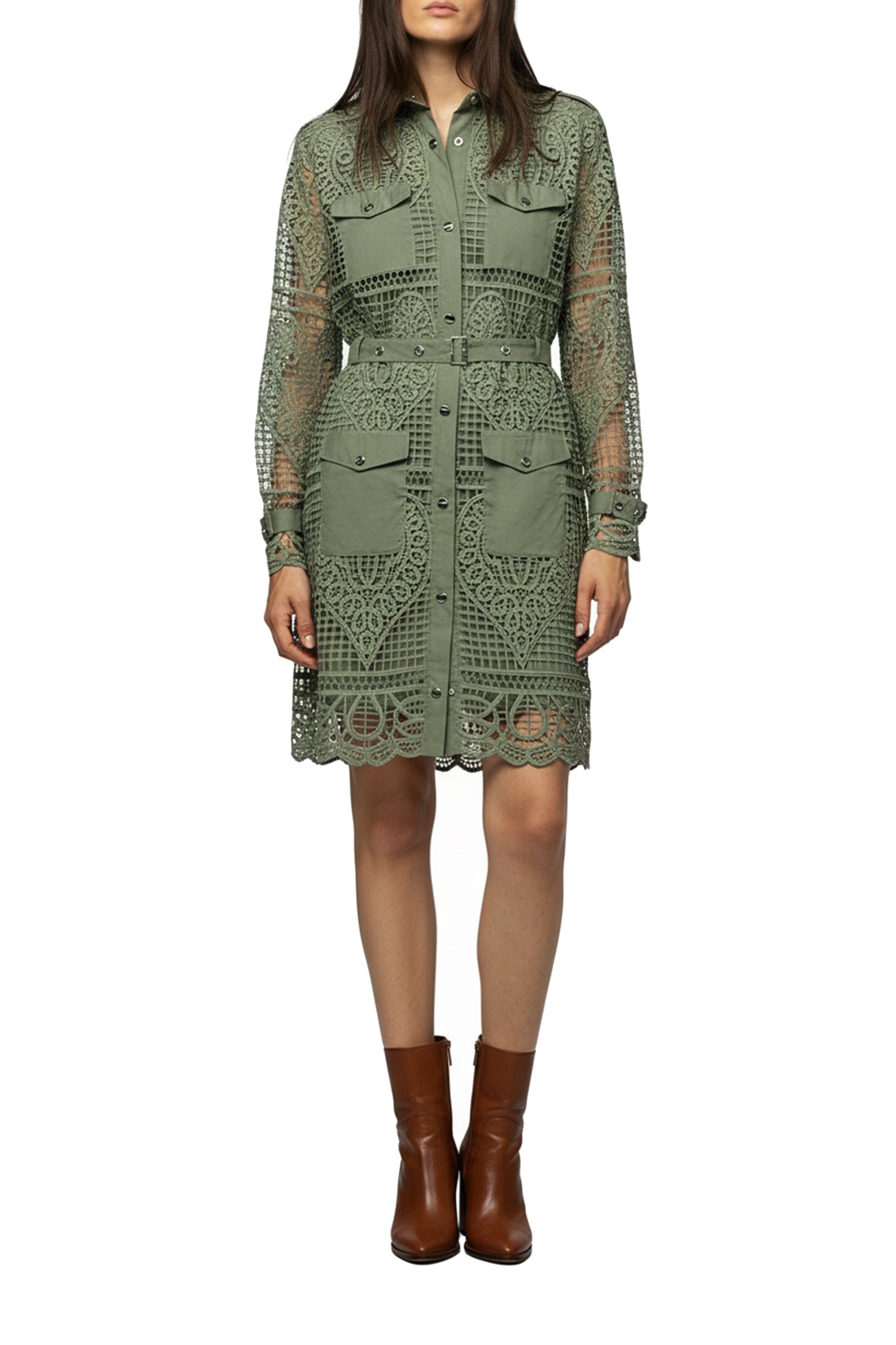 Roxa shirt dress, broderie anglaise - Almond