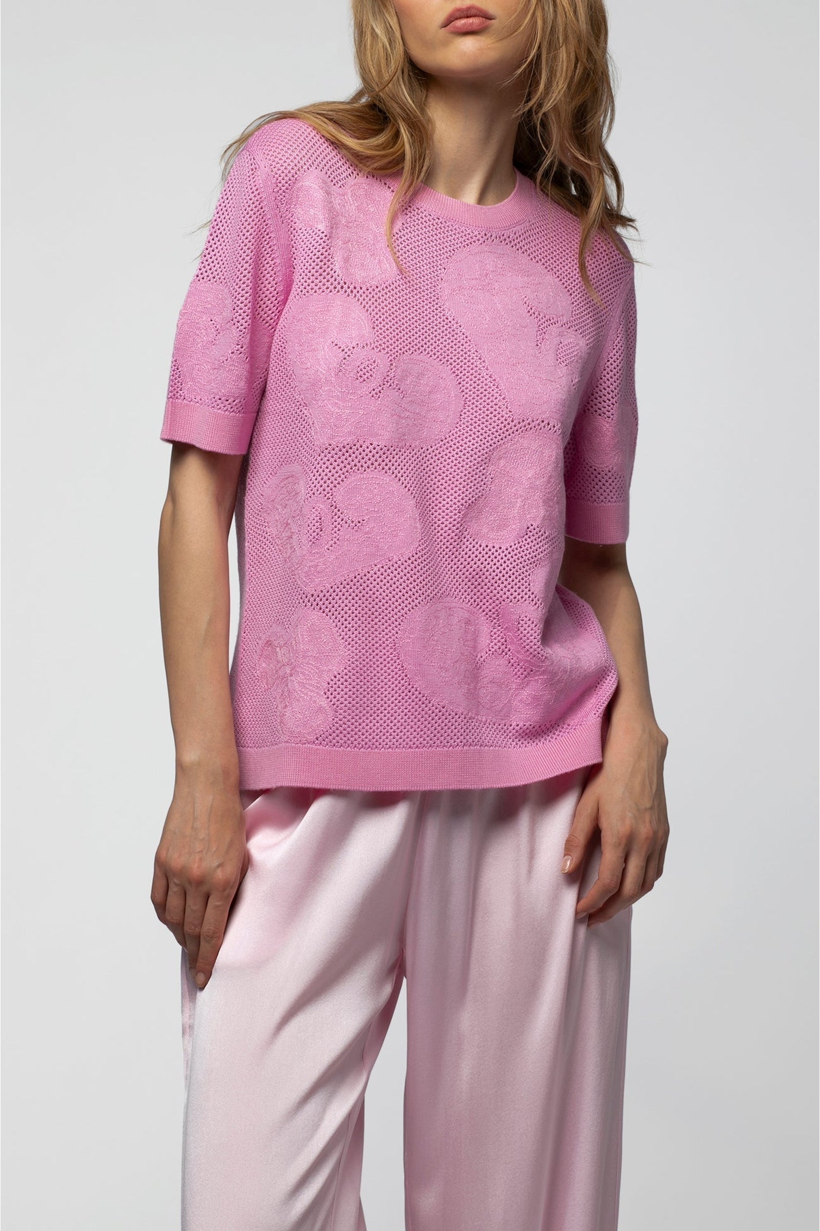 Tama embroidered wool hearts top - Pink