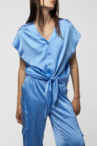 Top Telya noue en soie - Ciel