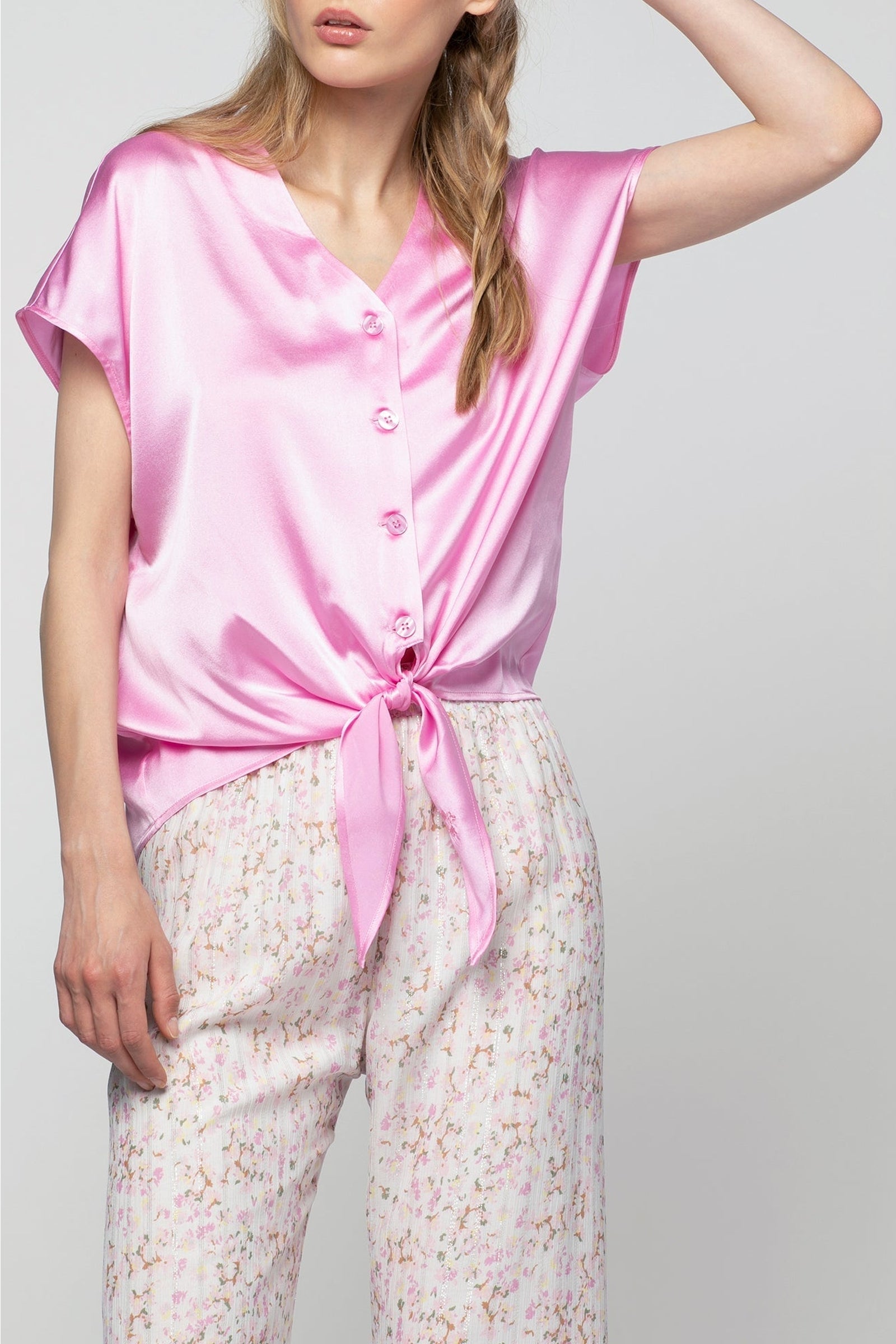 Top Telya noue en soie - Pink