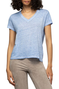 Tokyo V-neck linen twill T-shirt - Bleach Blue