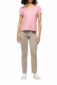 Tokyo V-neck linen twill T-shirt - Bonbon