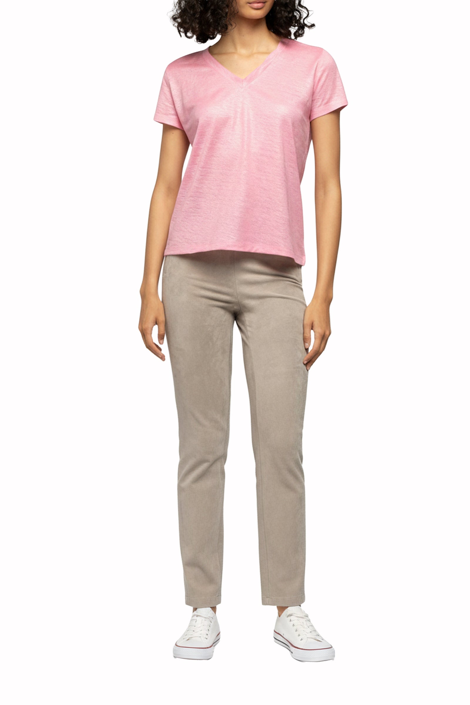 Tokyo V-neck linen twill T-shirt - Bonbon